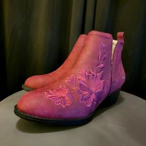 Wine Colored JBU by Jambu Embroidered Ankle Bootie
